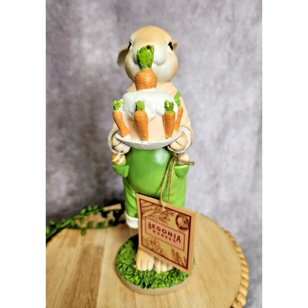 Begonia Market Easter Bunny Rabbit W/ Carrot Cake Figurine 10